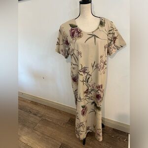 Vintage Premier Linen Cream Maxi Floral Dress Ladies Plus 2X shoulder pads
